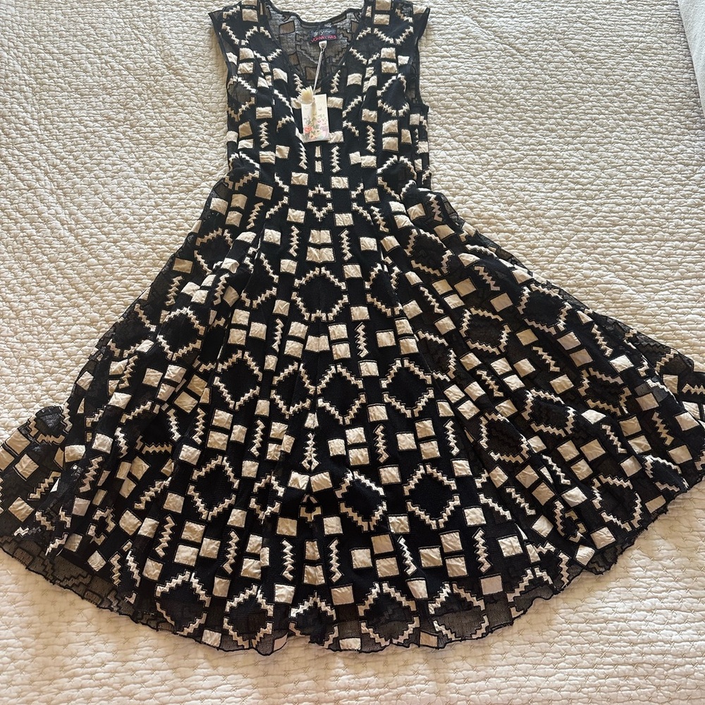 Johnny Was Black and Cream Midi Dress
